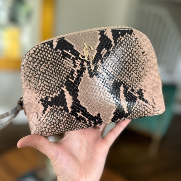 Jimmy Choo Python snakeskin leather logo clutch / pouch bag NEW - Picture 2 of 2